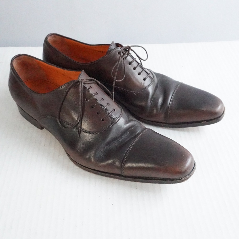 Santoni Cap Toe Oxford Dress Shoes Mens Brown‎ Leather Lace Up US 12 UK 11